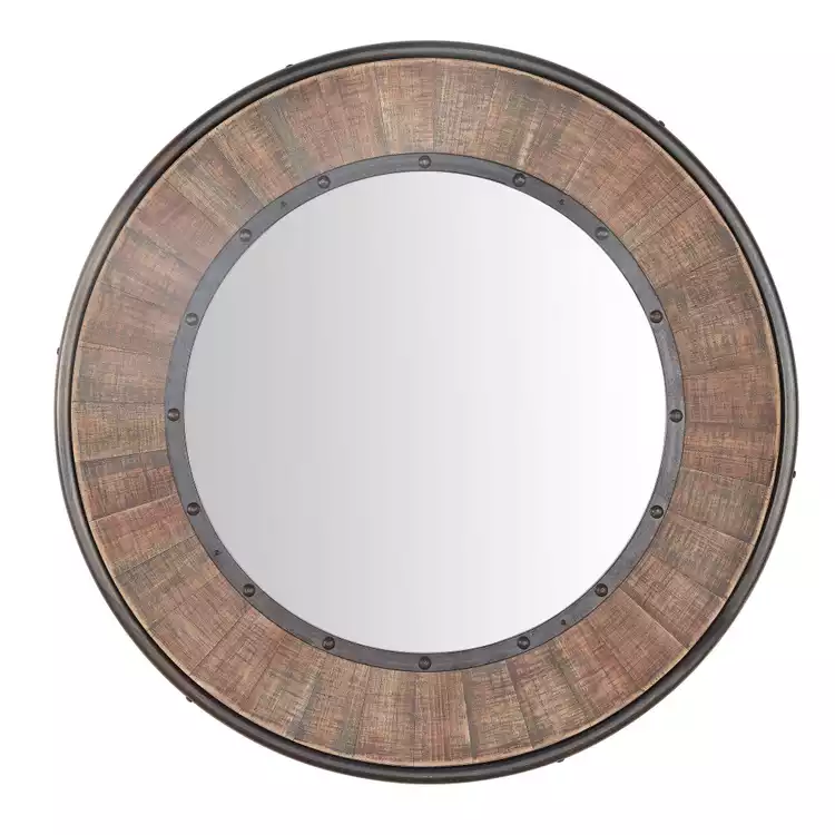 Rustic Round Multi Tone Wood Mirror, Large Round Rustic Wood Mirror